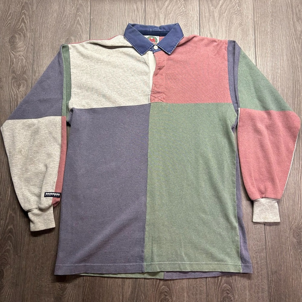 Vintage Barbarian Rugby Wear Colorblock Long Sleeve Shirt Mens XL Multi Color